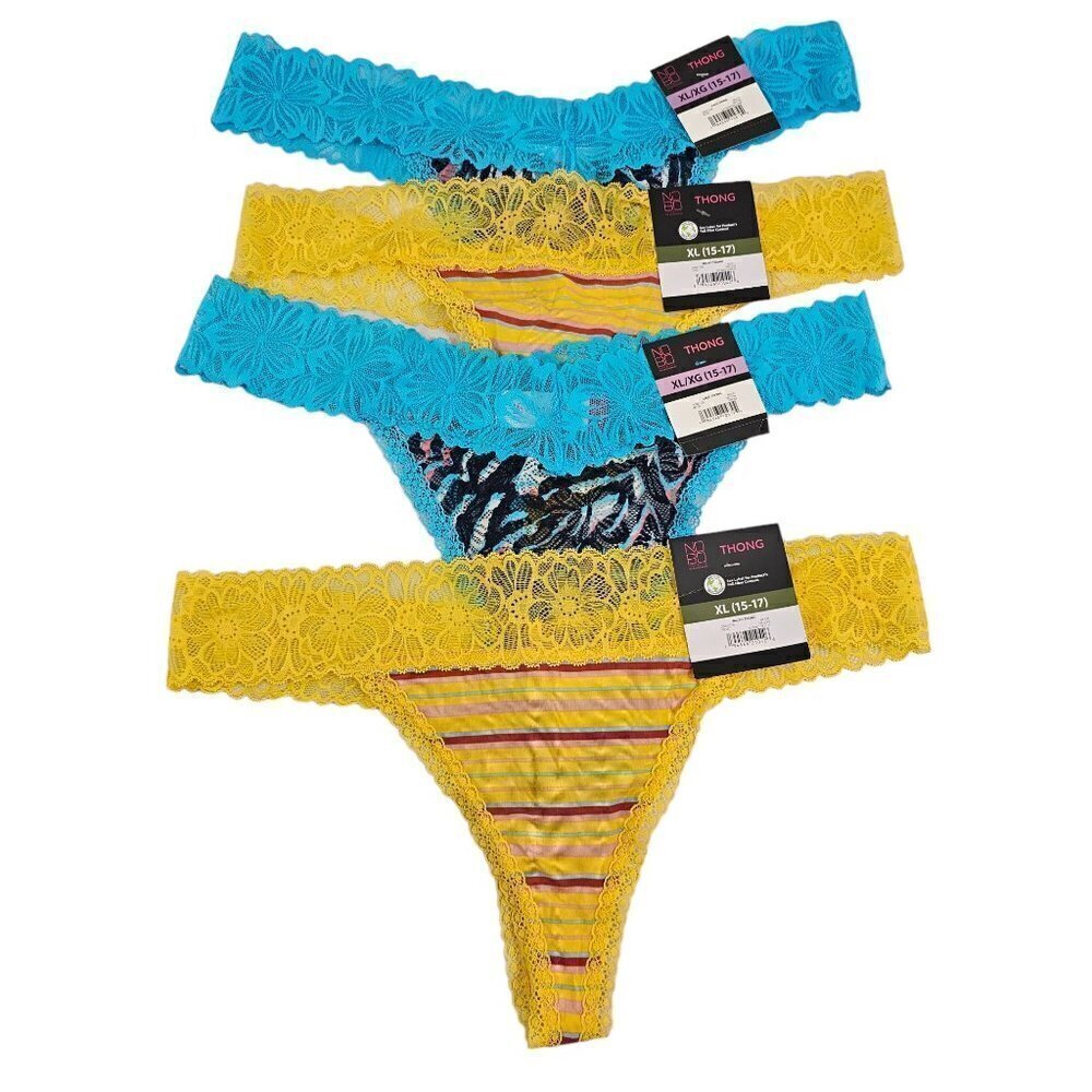 No Boundaries 4-Pack Underwear Micro Lace Multi-Color Thong Panties Size XL NWT